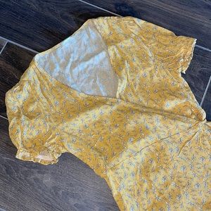 Cotton On Yellow Wrap Dress with white leaf detail